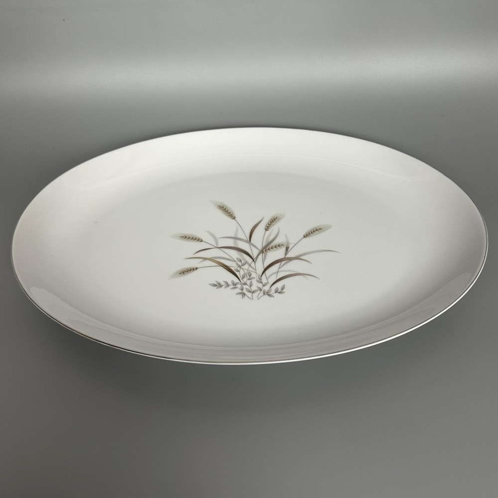 VTG Sone West Wind 16" Oval Serving Platter White Wheat Japan Porcelain Platinum